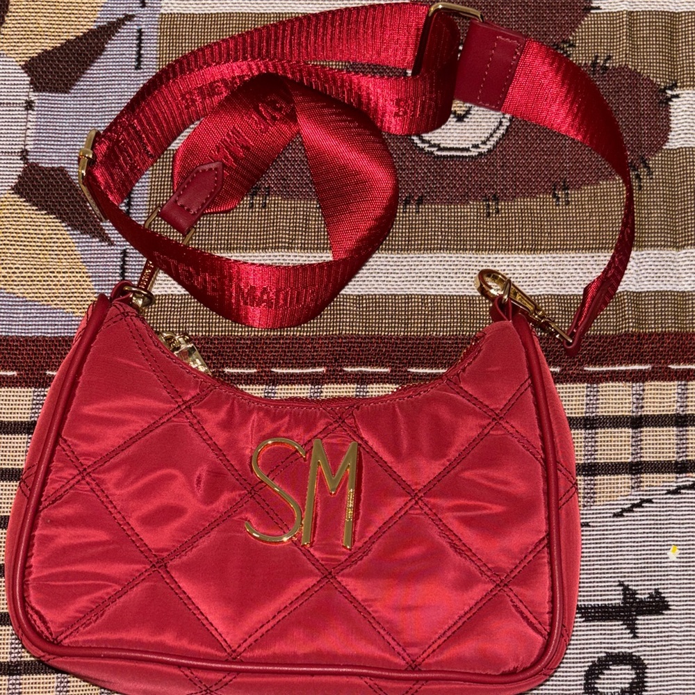 Steve Madden Red Quilted Shoulder Bag with Gold Logo